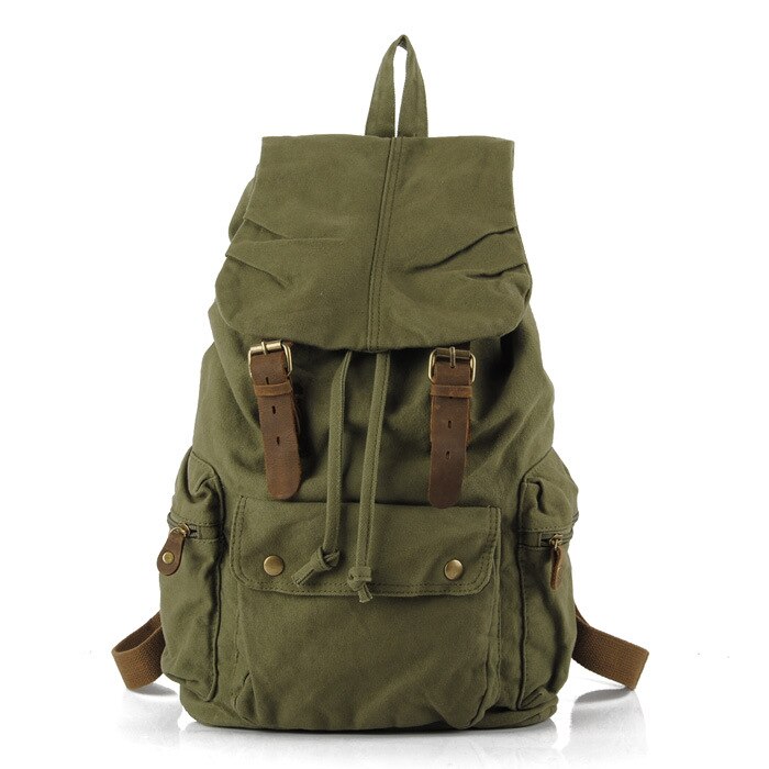 Vintage Rugzak Lederen Schoudertassen Mannen/Vrouwen Rugzak schooltas Unisex Rugzak Casual Canvas Reistassen: Groen