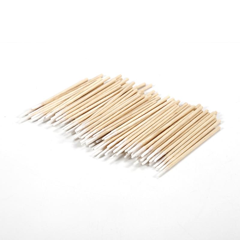 Hisopo de algodón ultrapequeño desechable, microcepillos sin pelusa, bastoncillos de algodón de madera, pegamento para extensión de pestañas, herramientas para quitar, 100/300 Uds.: 100pcs