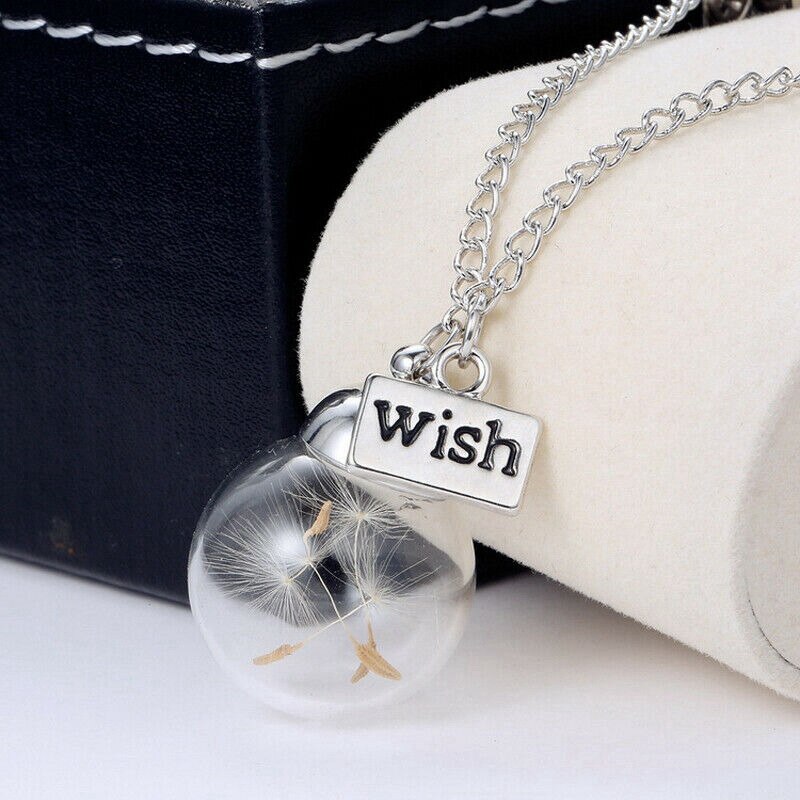 Glas Ball Löwenzahn Getrocknete Blume Halskette Für Frauen Kind Silber Farbe Kette Charme Anhänger Merk Schmuck Party Choker