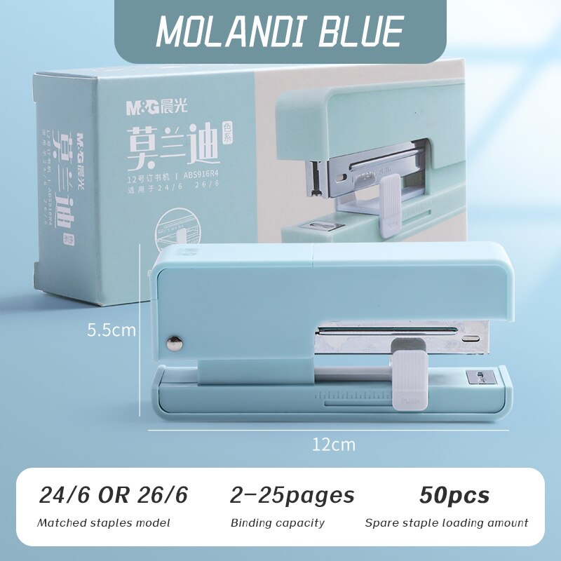 M &amp; G Morandi-grapadora eléctrica con grapas, ahorro de color, 24/6, 26/6, para papelería, accesorios de oficina, suministros escolares: BLUE