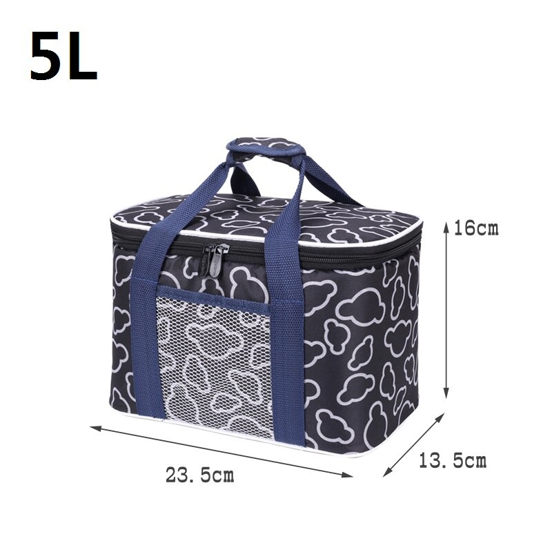 Brand Thicken Oxford Waterproof Small Thermal Food Portable Picnic Cooler Bag For Kids: 5L Black