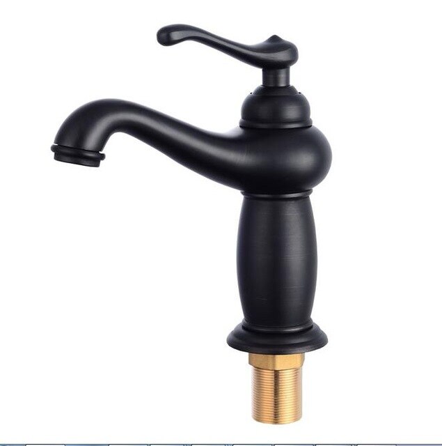 Bathroom Faucet Antique Bronze Basin Sink Solid Brass Vintage Style Single Handle Water Mixer Faucets: Black-PT