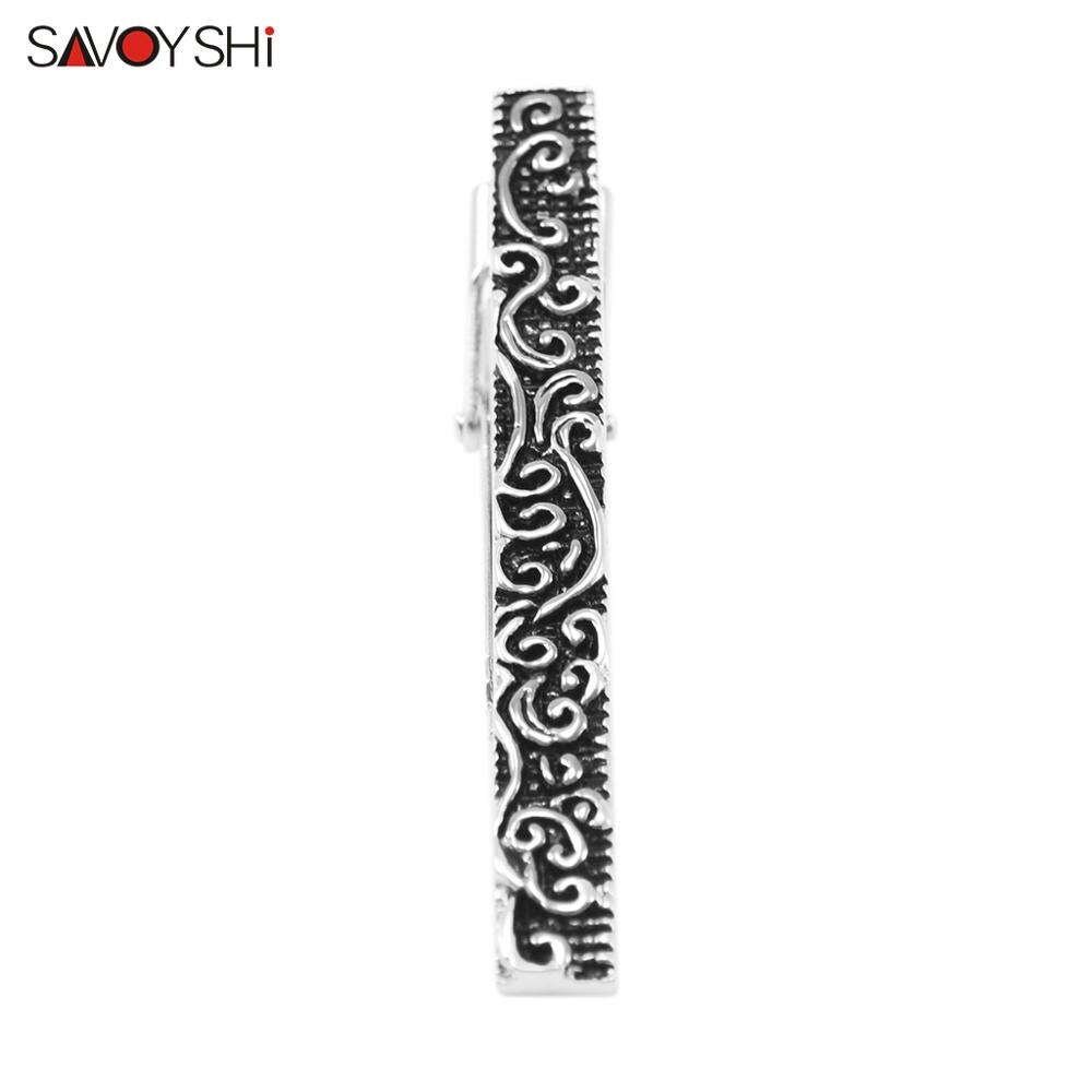 SAVOYSHI Classic Black Tie Clips for Men Enamel Engrave Pattern Necktie Tie Bar Clasp Tie Clip Brand Jewelry