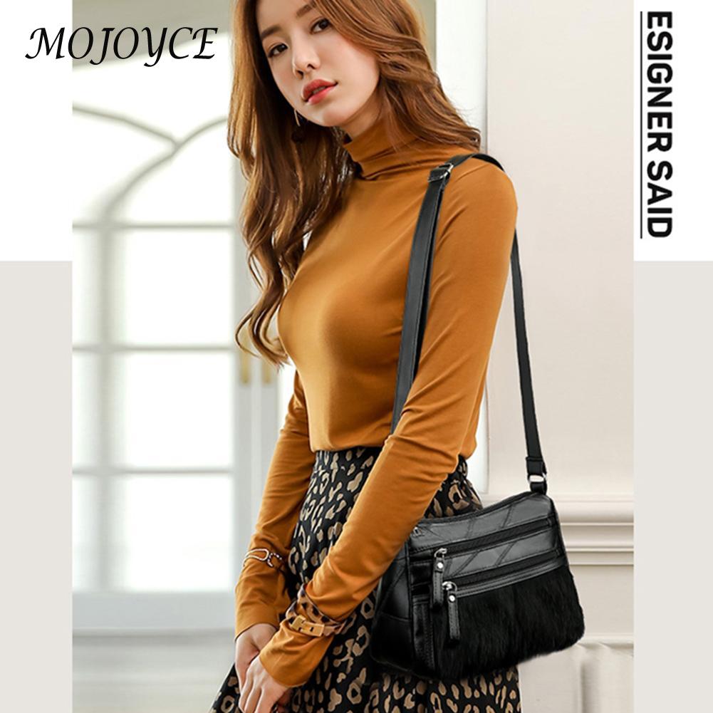 Mode Vrouwen Schouder Sling Zakken Pu Leer Pluche Spicing Multi-Pocket Rits Elegante Messenger Handtas Toevallige Crossbody Tas