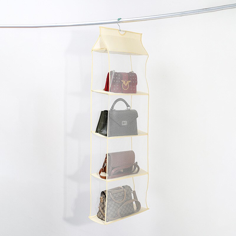 Handtas Opslag Opknoping Tas Garderobe Opknoping Stofdicht Opbergtas Opknoping Zak Drie-Dimensionale Mesh Multilayer Opbergtas: Cream-colored  4