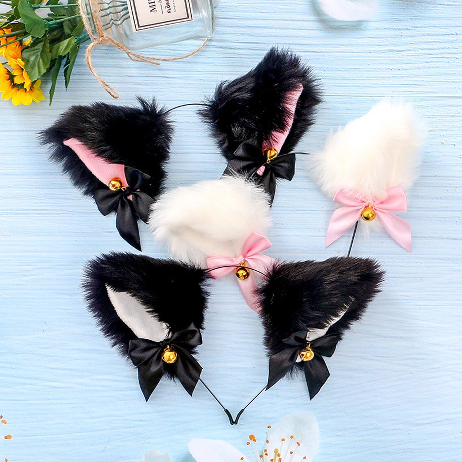 Cosplay Girl Plush Furry Headwear Accessory Prop for Cam Girl Party Fox Long Fur Costume Hair Clip Headbands #4