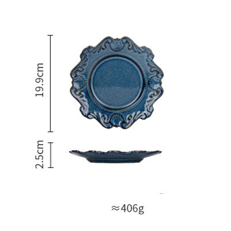 Vintage Relief Glazed Ceramic Food Dish Plate Fruit Dessert Plate Dish Meal Pasta Plate Soup Noodle Bow Plate Dishes Dinnerware: SKU-02