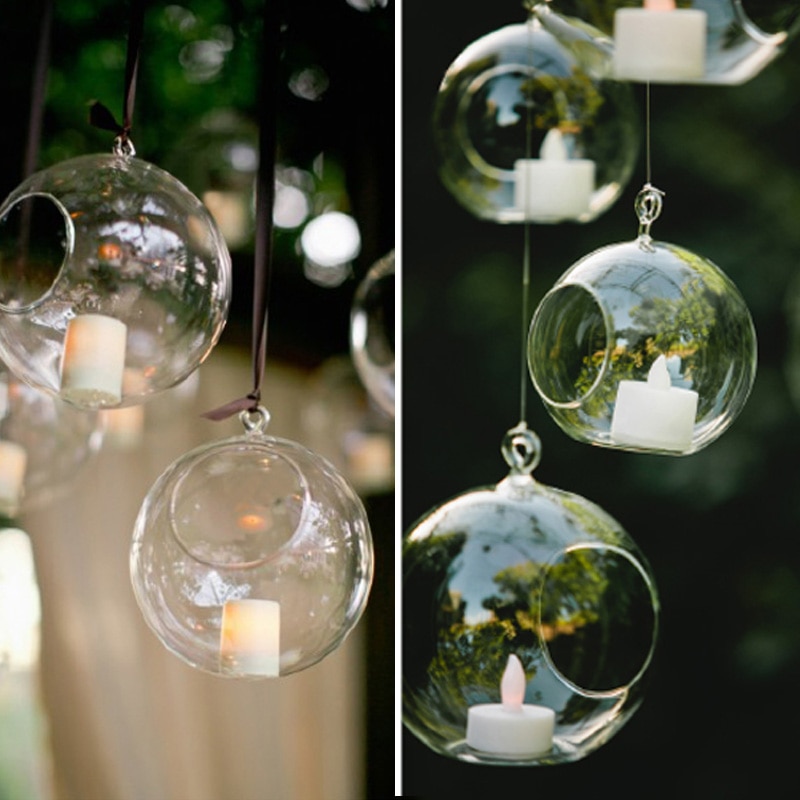 Romantique cristal verre suspendu bougeoir romantique mariage dîner décor à la maison chandelier fête verre boule bougeoirs