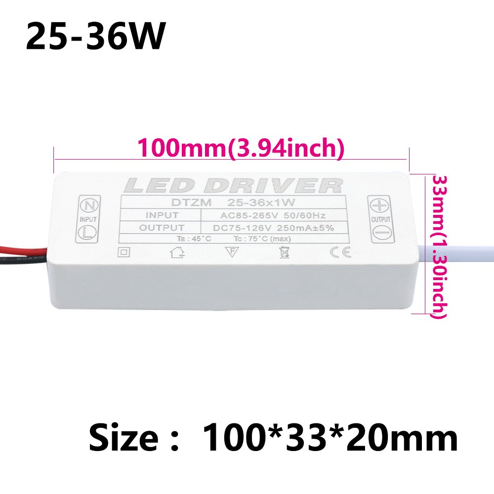 1-36W 250mA LED Driver LED Power Supply Unit AC90-265V Lighting Transformers For Fit LED Driver Bulb Lightting