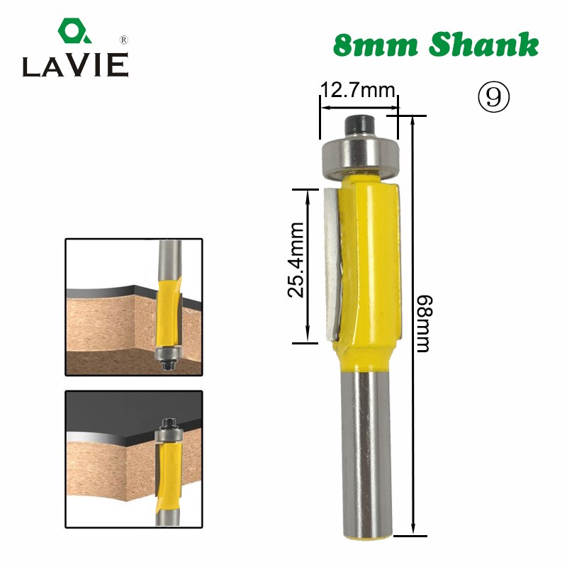 1pc 8mm skaft trefreserbit rett tv spyle trimming rengjøringe rund hjørne vik eske biter fresekutter til tre  mc02042: Nr. .9
