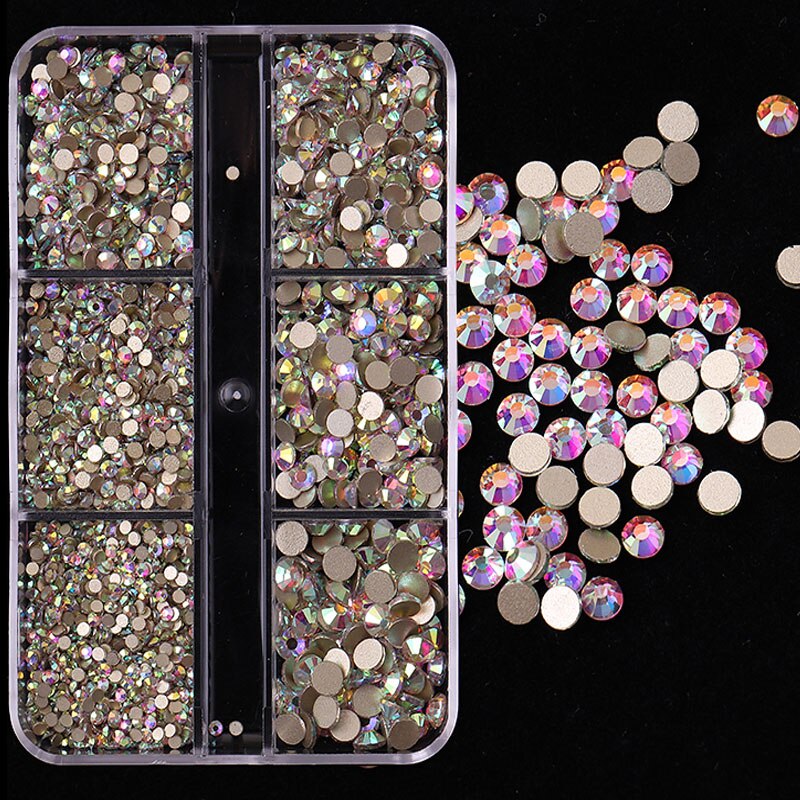 6Grids/box Nail Art Rhinestones 1426pcs AB Mixed Size Crystal Gem Diamonds 3D Nail Rhineston Nail Art Decoration DIY Face Makeup