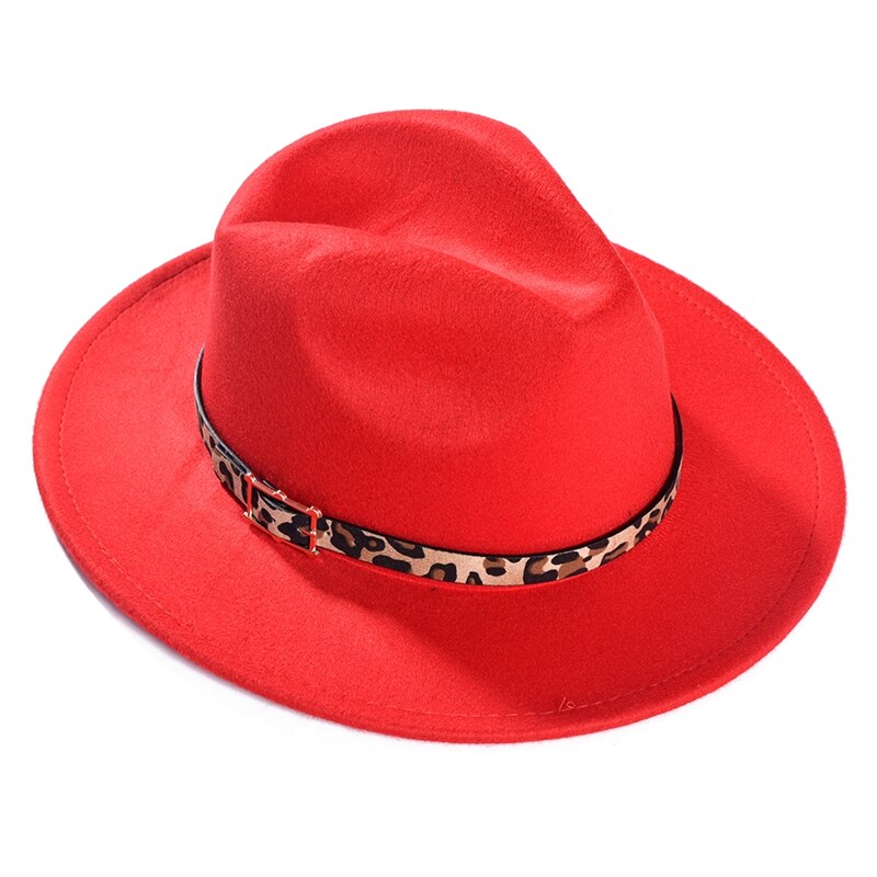 Imixlot Neue retro Frauen Männer Breite Krempe Jazz Kappe Ich bin Freien Einfache Kirche Derby oben Hütte mit Leopard Gürtel Hüte