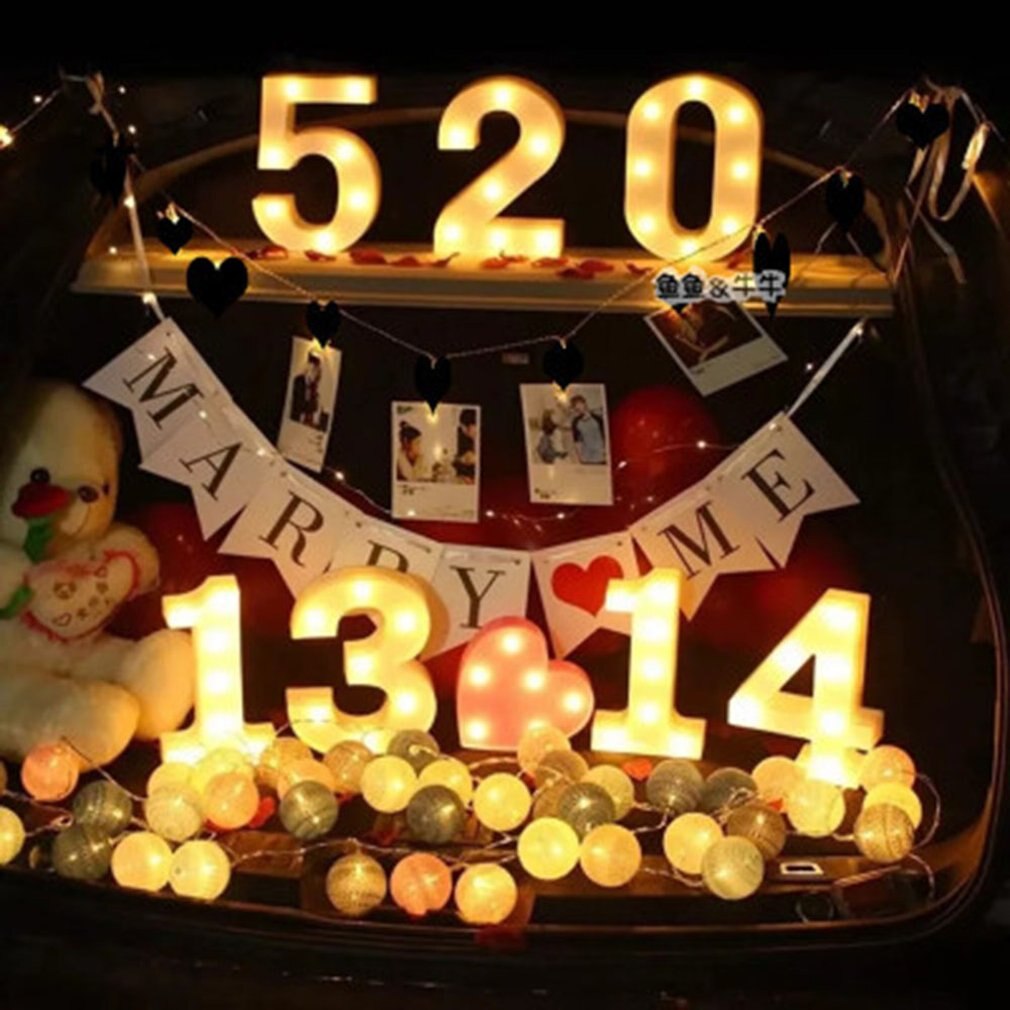 INS Engels brief licht LED symbool modellering lamp bruiloft digitale licht verjaardag voorstel wit licht