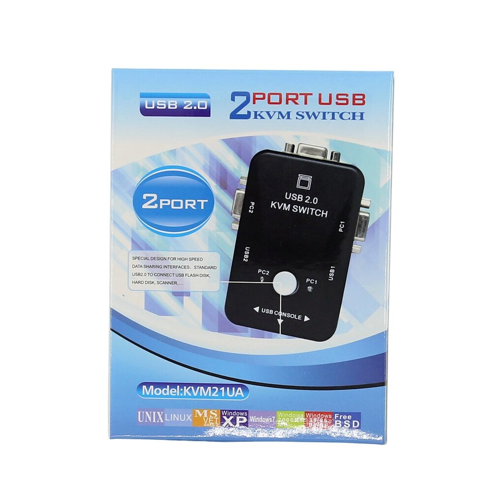 FJDISZWAY 2 Port USB KVM Switch VGA Box PC Monitor KVM Splitter USB2.0 Kabel