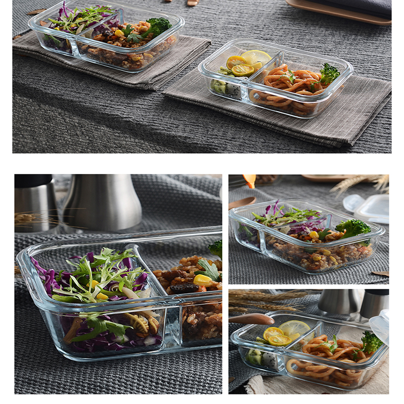 Food Glass Meal Prep Containers 2 Compartment leakproof borosilicate Lunch box Bento Box with lids Freezer Microwave oven