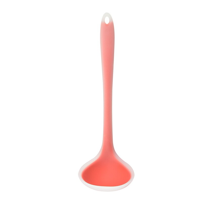 1 Piece Thickened Silicone Soup Spoon Cooking Spoon Porridge Spoon Kitchen Utensils 20.5x6.5cm: orange-white