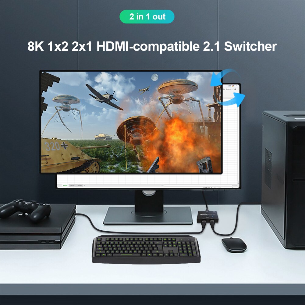 Kvm Switch Switcher Adapter Voor PS4 Schakelaar 4K 120Hz 1X2 8K 60Hz 2X1 Bi-Richting Converter Hdmi Splitter Hdmi 2.1 Hd Met Schakelaar