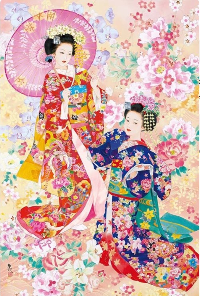 Twee Japanse Kimono Dames Schilderen Art Handwerken 14CT Canvas Onbedrukte Handgemaakte Borduurwerk Kruissteek Kit Diy Home Decor