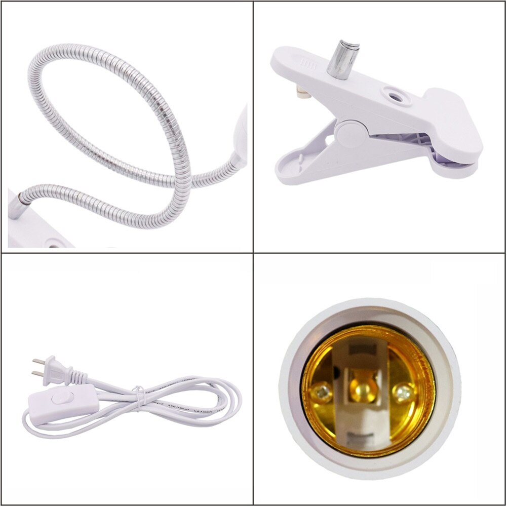 E27 Screw Clamp Table Lamp Holder Fixture Lampholder With On/Off Switch White UK Plug Light Base Stand Bulb Socket 12-265V