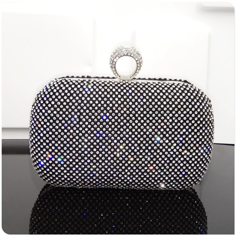 Glanzend Glitter Avondtassen Rhinestone Hard-Oppervlak Doos Zakken Elegante Vrouwelijke Bruiloft Schouder Pouch Banket Party Luxe Portemonnee: black / (170x60x130mm)