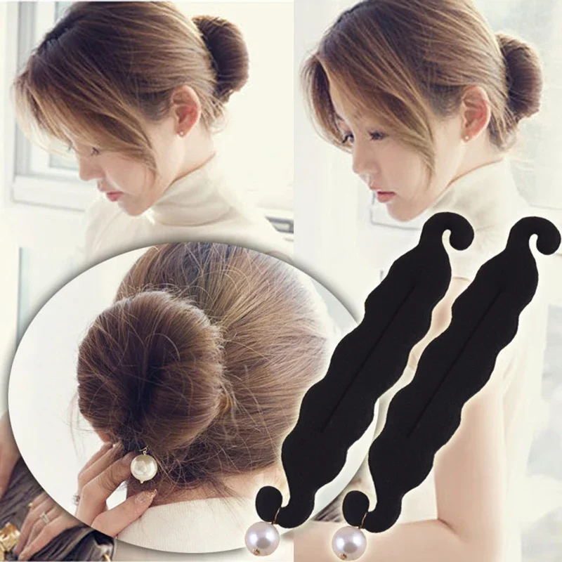 Accesorios de peinado para moño simple para mujer, herramienta para el cabello con cabeza de bola para trenzar el cabello, palo para el cabello de esponja, anillo para el cabello con perlas, accesorios para el cabello