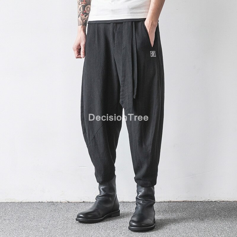 Pantalones bombachos de estilo chino para hombre, ropa de kung fu tai wushu, rectos, holgados, con cintura elástica, de lino y algodón,: XL / color1