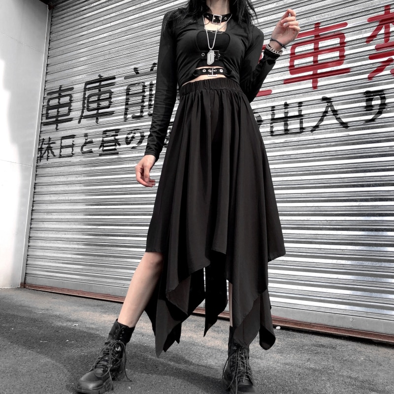 Women Japanese Harajuku Streetwear Black Gothic Punk Style Hip Hop Dance Skirt Medieval Retro Witch Party Cosplay Skirts
