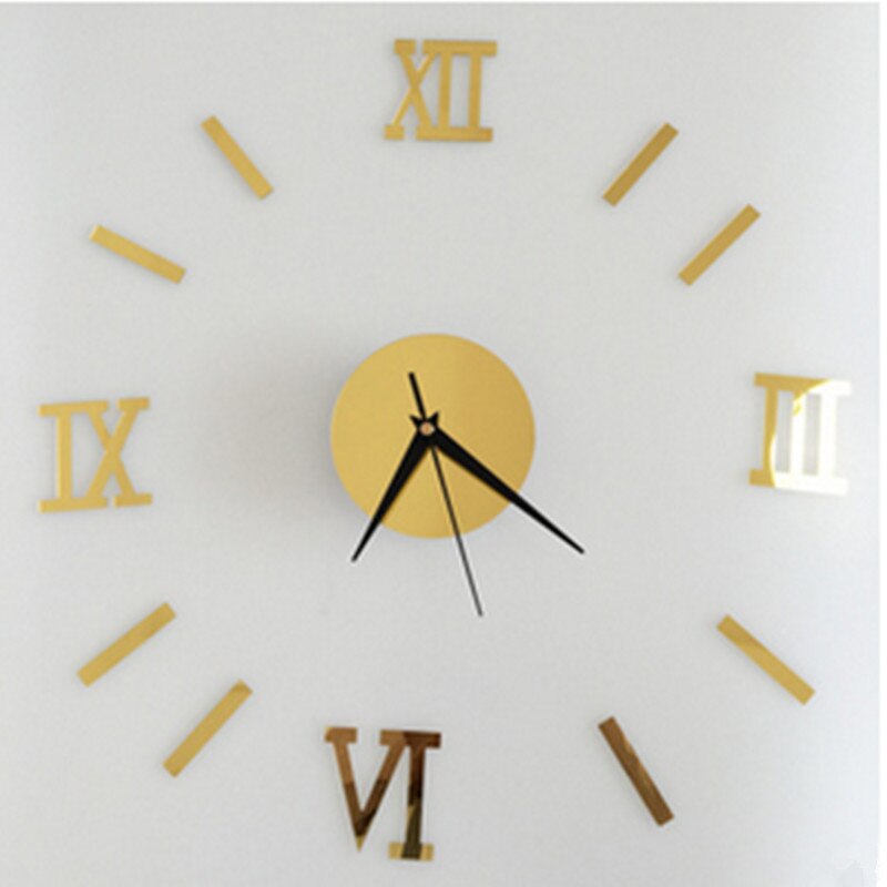 Reloj De Pared grande 3D DIY, moderno, decoración del hogar, Reloj De Pared De cuarzo, pegatinas, Reloj De Pared, relojes De espejo acrílico De 20 pulgadas: Oro