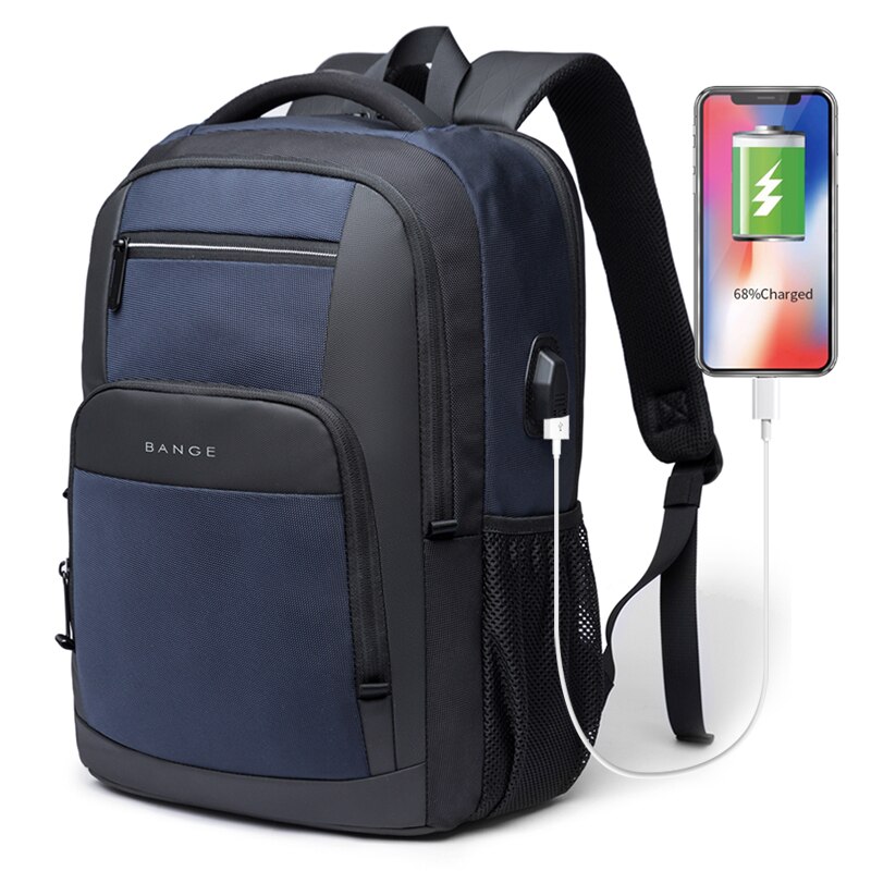 Bange Grote Capaciteit 15.6 Inch Laptop Rugzak Duurzaam Dagelijkse Schooltas Multifunctionele Usb-poort Opladen Waterbestendig: Blue