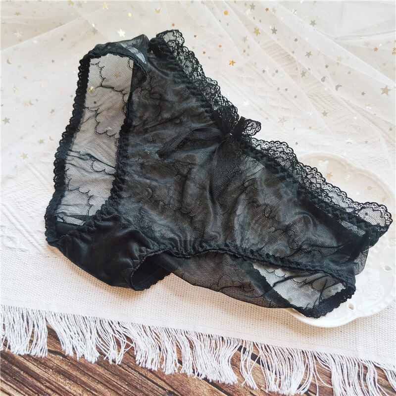 French Sexy Panties Women&#39;s Cotton Underwear Bow Underpants Low Waist Seamless Panties Girl Mesh Briefs Female Lingerie: black