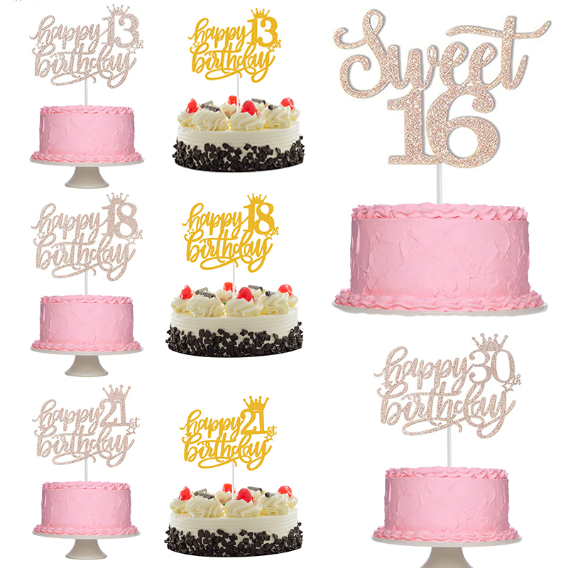Decoración de tarta de feliz cumpleaños 13 16 18 21 30 40 50 60 70 años decoración de tarta de cumpleaños de adultos hornear postre suministros de decoración