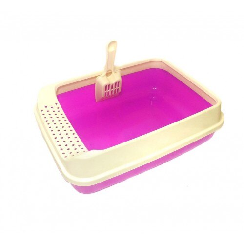 Kæledyr toilet sengespand sigtning anti stænk katte kuldkasse kattehund til bakke scoop killing rent badeværelse tilbehør plastfiltreret: Lyserød