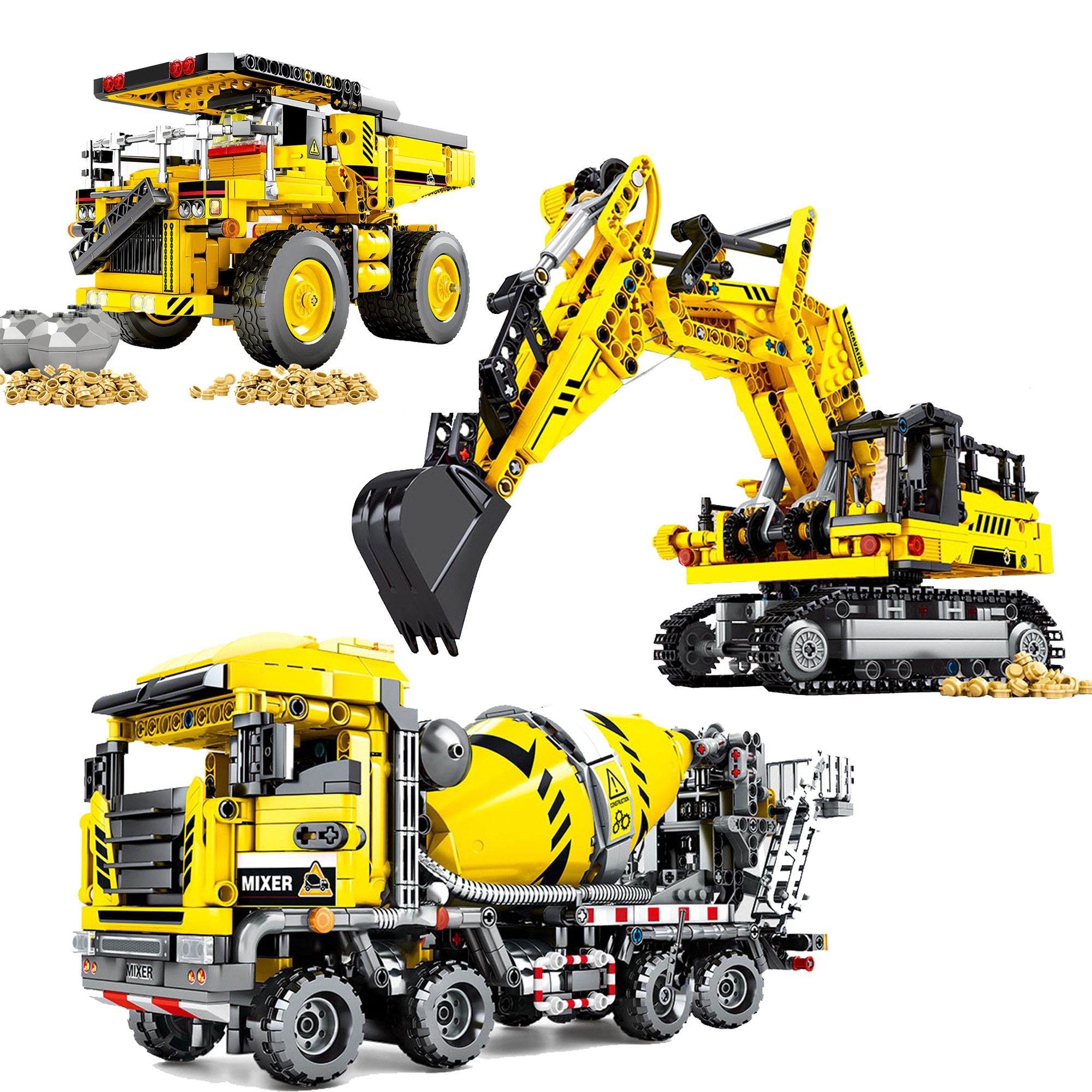 Modell Block Stadt Ingenieurwesen Fahrzeug Bergwerk Transport Auto Bagger Rührwerk Lkw Bau Ziegel Spielzeug