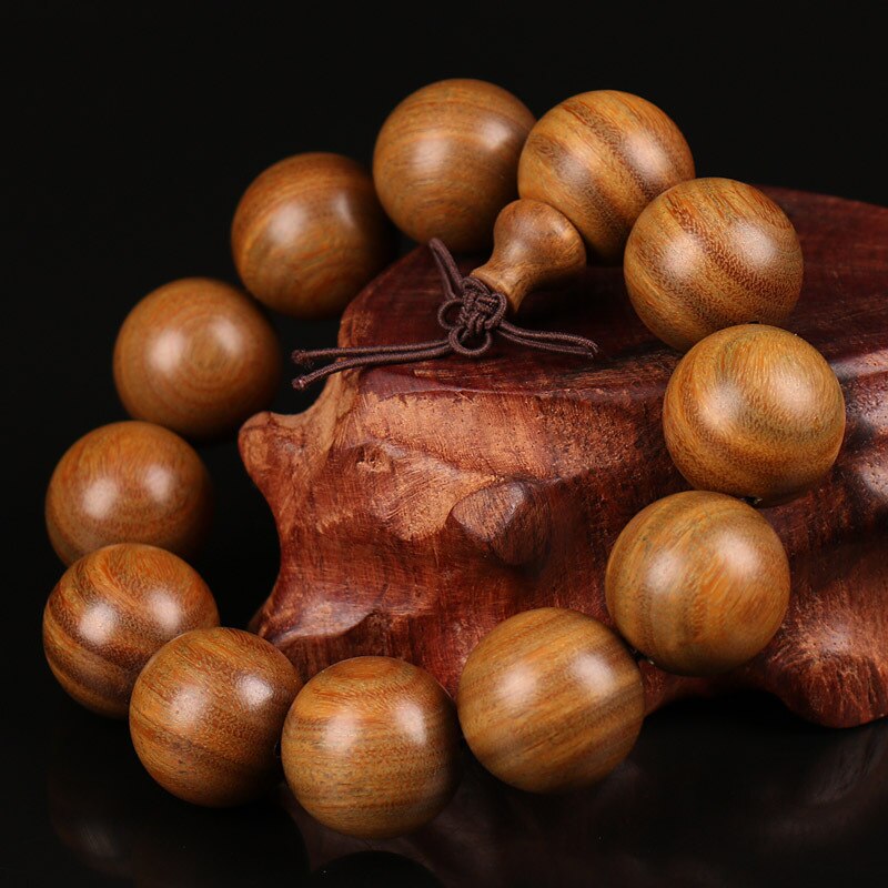 Buddhistischen Holz Armbänder, natürliche GrüNe Sandelholz Perlen Armbinde, Gebet Große Perle Mala Armbinde Frauen Männer Schmuck