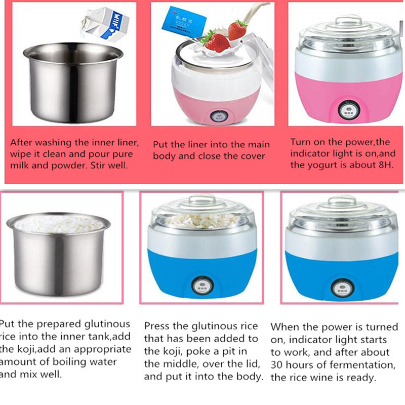 Máquina eléctrica para hacer Yogurt de acero inoxidable, utensilio de cocina para hacer Yogurt de 220V, herramienta de cocina para hacer Yogurt, Natto, EU/AU/UK/US