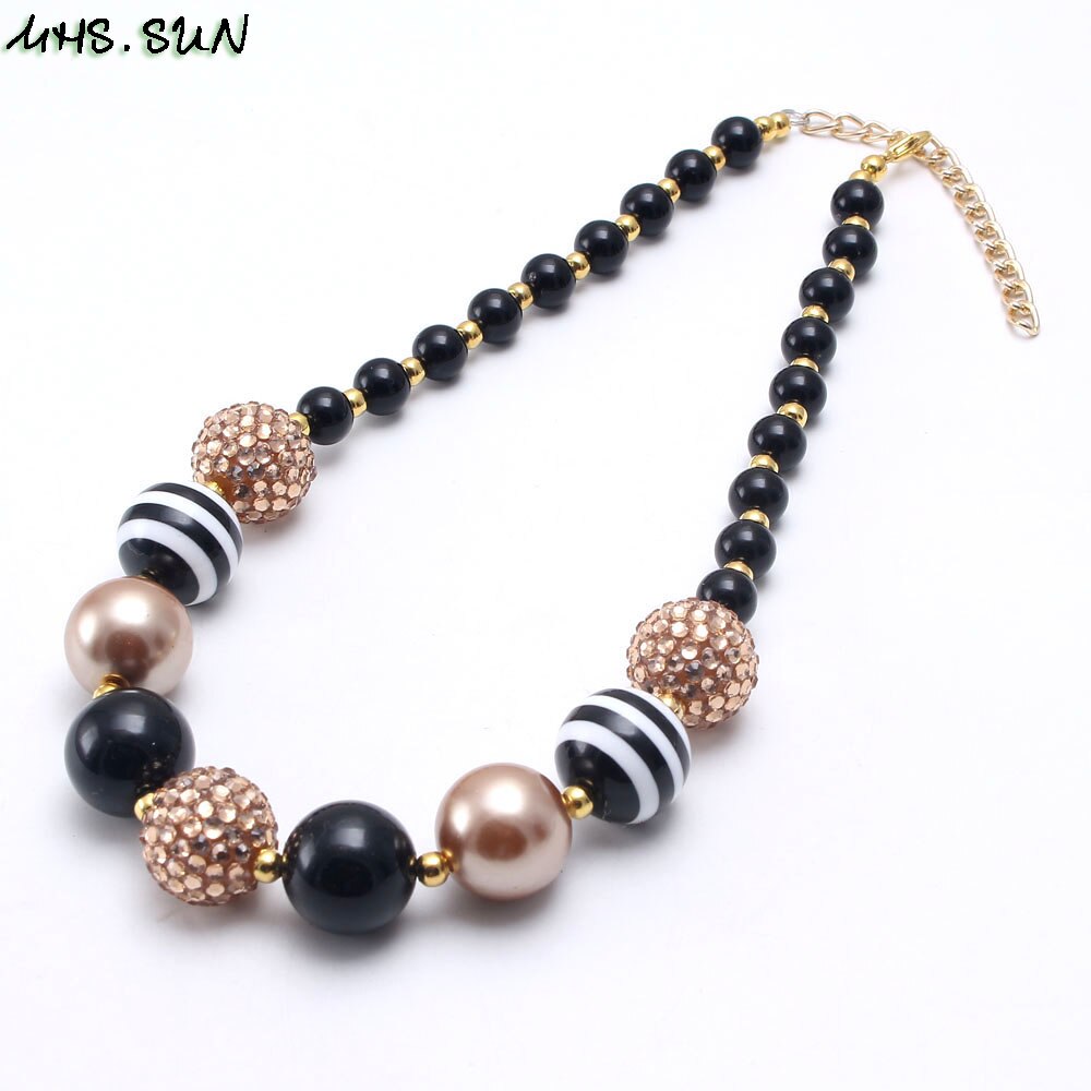 MHS.SUN Kids Boys Chunky Beads Necklace Black Color Bubblegum Necklace Child Baby Chunky Necklace Jewelry For 1Pcs