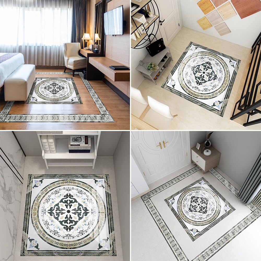 Mosaicos adhesivos de estilo europeo, pegatinas de mármol de simulación, pegatinas para el suelo, pasillo, porche, piso, decoración de azulejos para el hogar sti
