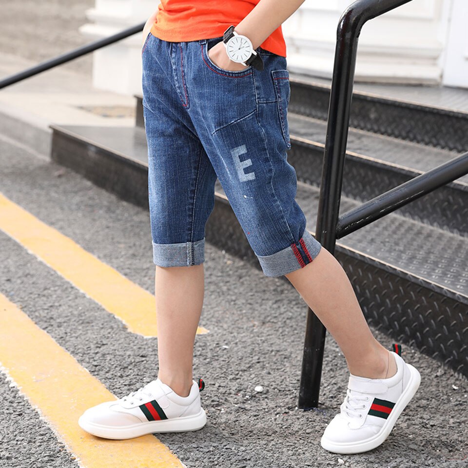 Ropa de verano para niños, pantalones cortos informales de Color azul, pantalones cortos de mezclilla para bebés de 4 a 14 años, pantalones cortos de mezclilla de verano para niños y adolescentes