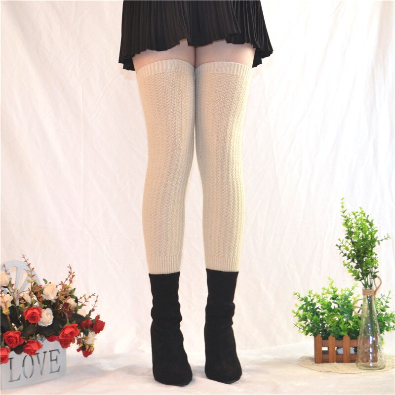Femmes Fine laine solide jambières tricot doux botte guêtre haute genou manches hiver automne jambières botte Topper bas: 4