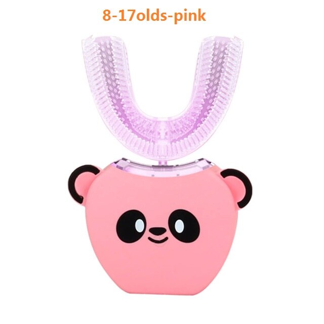 Smart 360 Degrees Automatic Sonic Electric Toothbrush for Children Adult U Type 4 Modes Tooth Brush USB Charging Tooth Whitening: 8-17old pink