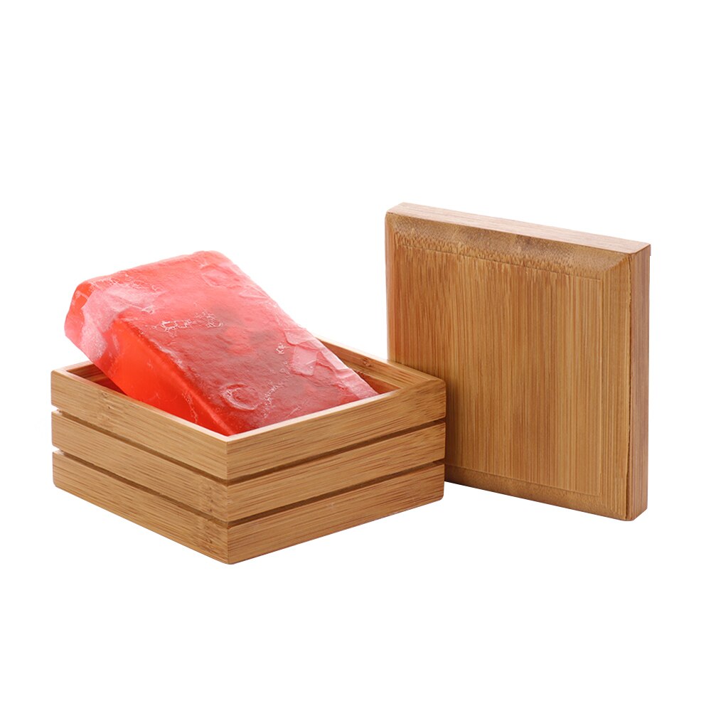 Bamboo Drain Soap Box Soap Holder Wooden Storage Box Eco-Friendly For Bathroom Products 8x8.1x5.2cm Bamboo Soap Dishes