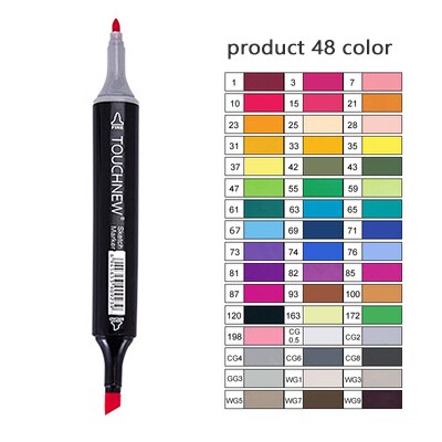 TOUCHNEW Artist Alcohol Markers Dual Tip Art Markers Twin Sketch Markers Pens Permanent Alcohol Based Markers with Case: product 48 black