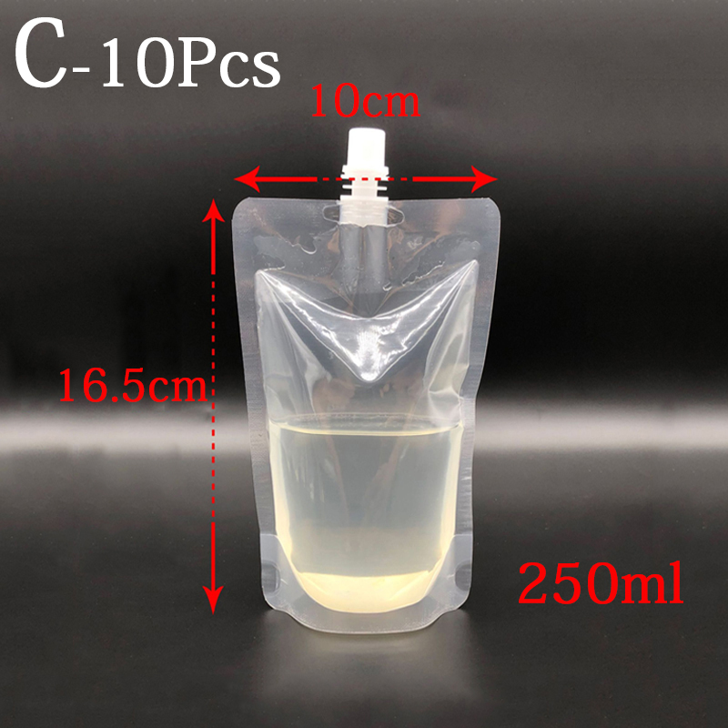 10Pack 100-500ml Stand Up Plastic Drink Bag Packaging Spout Pouch for Beverage Liquid Juice Milk Coffee Camping Outdoor Storage: C-250ml