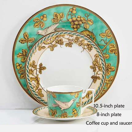 EECAMAIL British Style Bone China Model Room Club Western Tableware Steak Plate Home Salad Plate Golden Bird Series Set