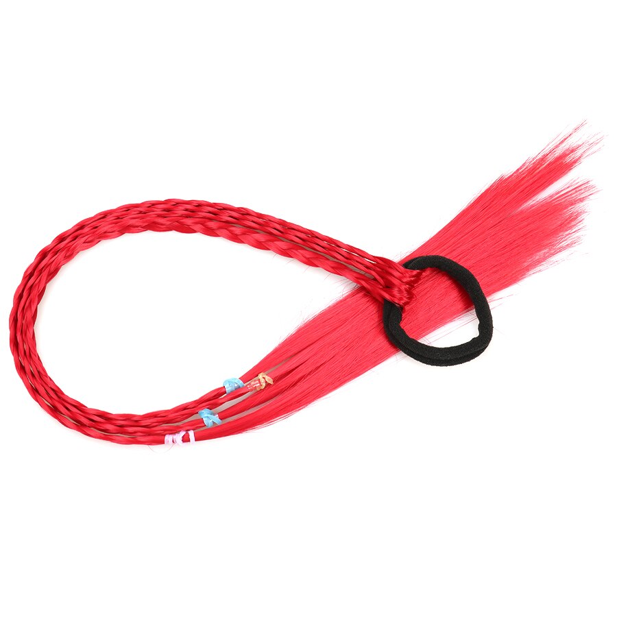 Rubber Bands With Pigtails Rainbow Color Overhead Tail Kanekalon Box Braids Ponytail Hair Extensions With Elastic Band For Girls: Q37-4-Red