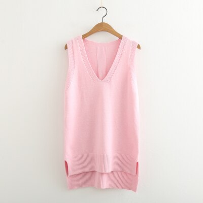 Pull à col rond pour femmes, gilet tricoté sans manches, en coton doux élastique, couleur unie, printemps été,: Rose