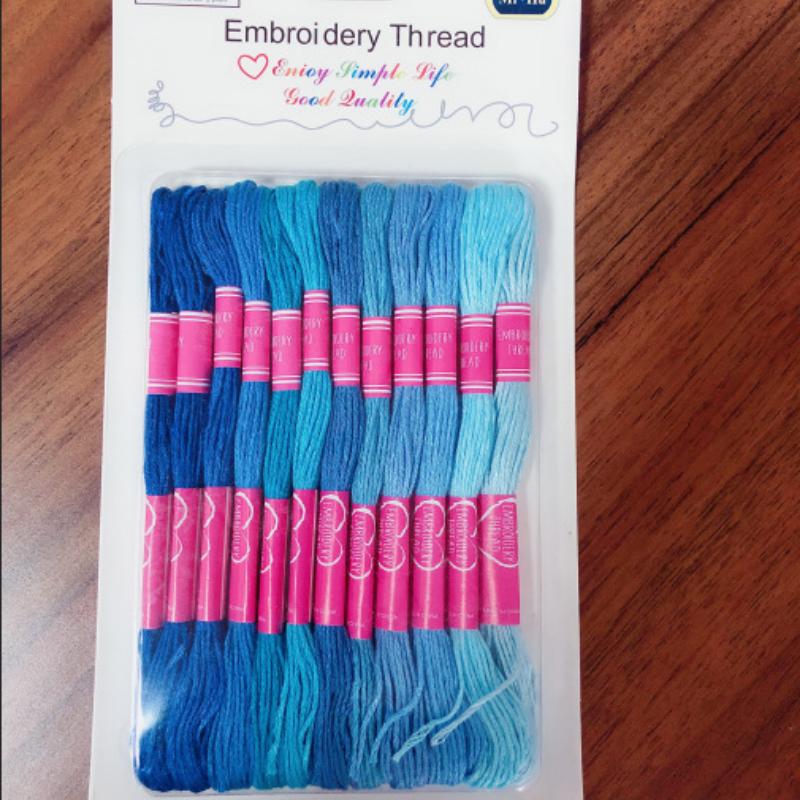 12Pcs Multicolor Similar DMC Thread Cross Stitch Cotton Sewing Skeins Embroidery Thread Floss Kit DIY Sewing Tools: Gradient blue