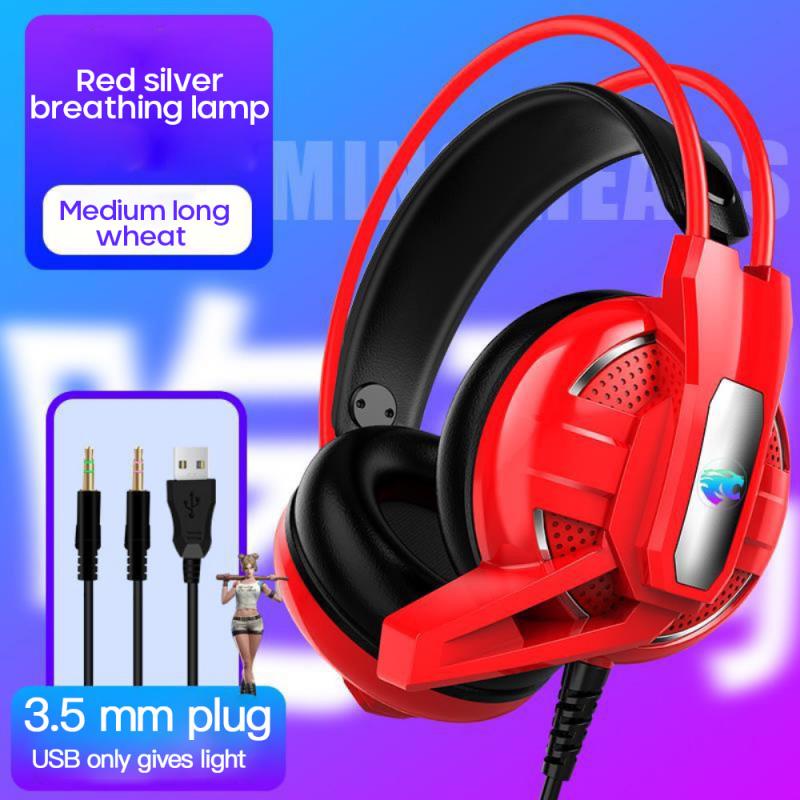 Casque filaire ordinateur portable jeu casque lumineux avec Microphone 4D effets sonores lumineux graves lourds écouteurs pour PC: red Glow A12