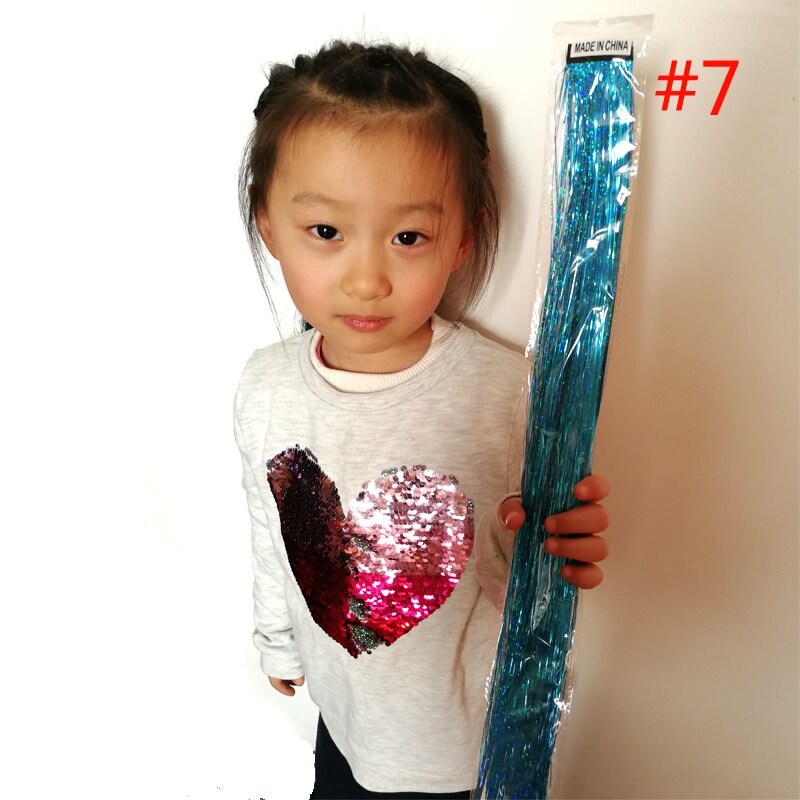 1pc fairy hair tinsel kit varmebestandig pack clip skinnende glitter hair extensions tilbehør til børn piger kvinder 13 farver 45cm: 1pc farve 7