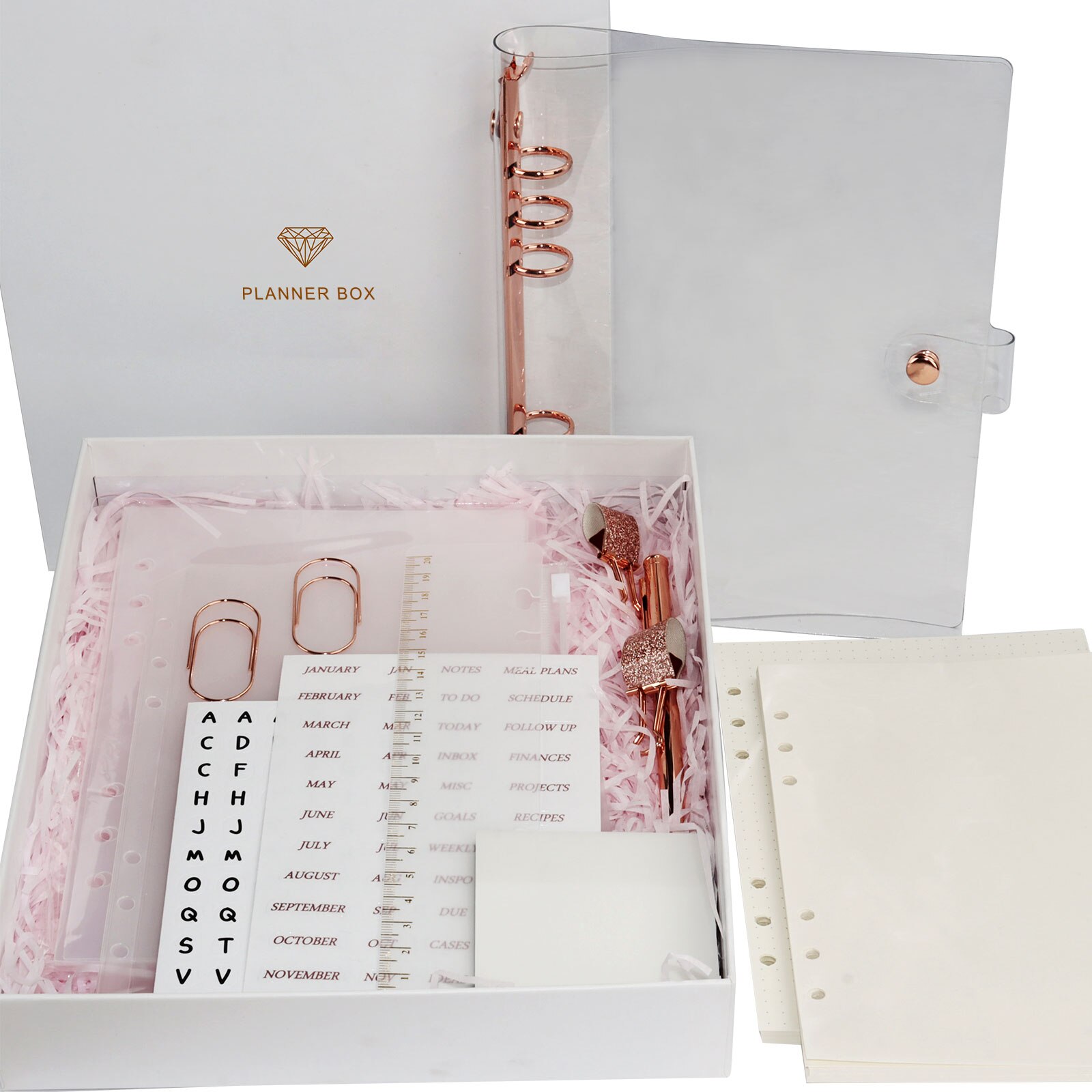 Classeur à feuilles mobiles en PVC Transparent, 6 anneaux, Clips de reliure en or Rose, grand carnet A5, ensemble de Journal planificateur